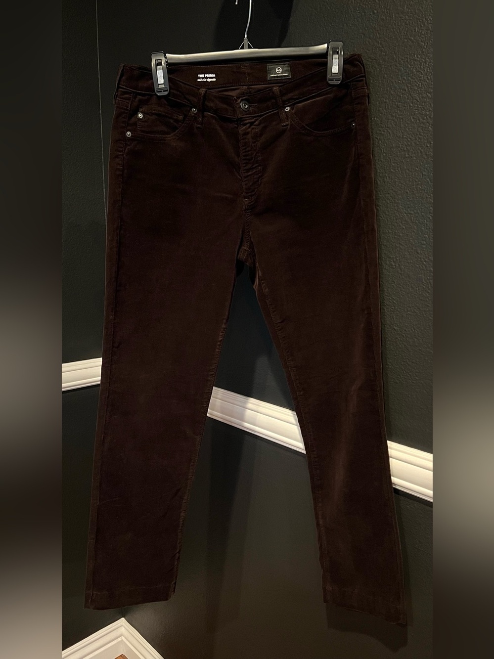 AG Adriano Goldschmied Women's Brown Cigarette Corduroy Mid-Rise Pants Size 29R